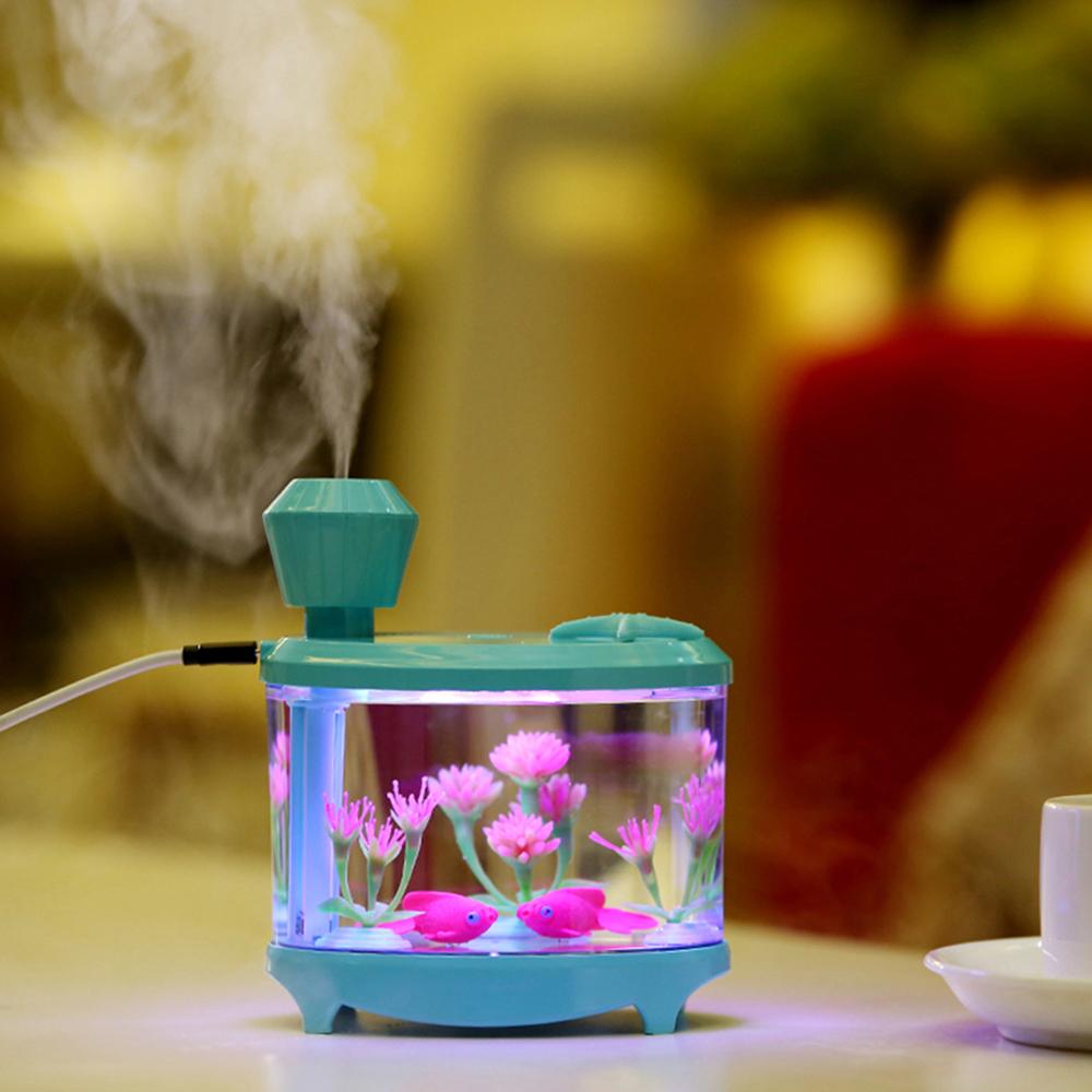 Novel Fish Tank LED Night Light Household Ultrasonic Air Humidifier Aquarium Small Cylinder Air Purifier Misting Maker