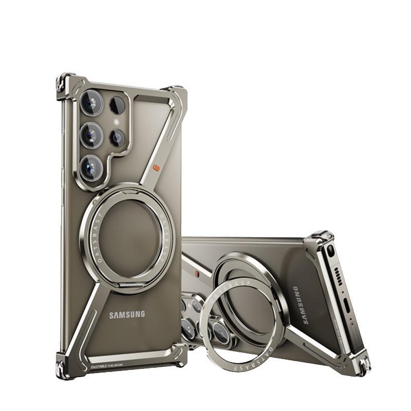 Metal Frame Phone Case S26 Ultra S25 S24 Slim Borderless With Rotating Stand Magnetic Heat Dissipation