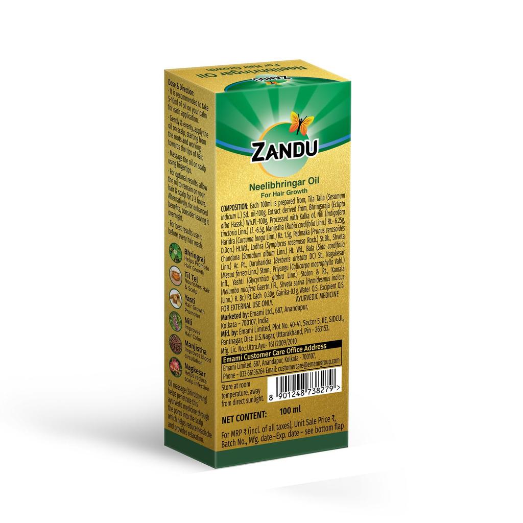 Zandu Neelibhringar Ayurvedic Hair Oil 100 Ml Traditional Taila Pak Vidhi Scalp Nourishing Hair Care Oil For Stronger Fuller Looking Hair