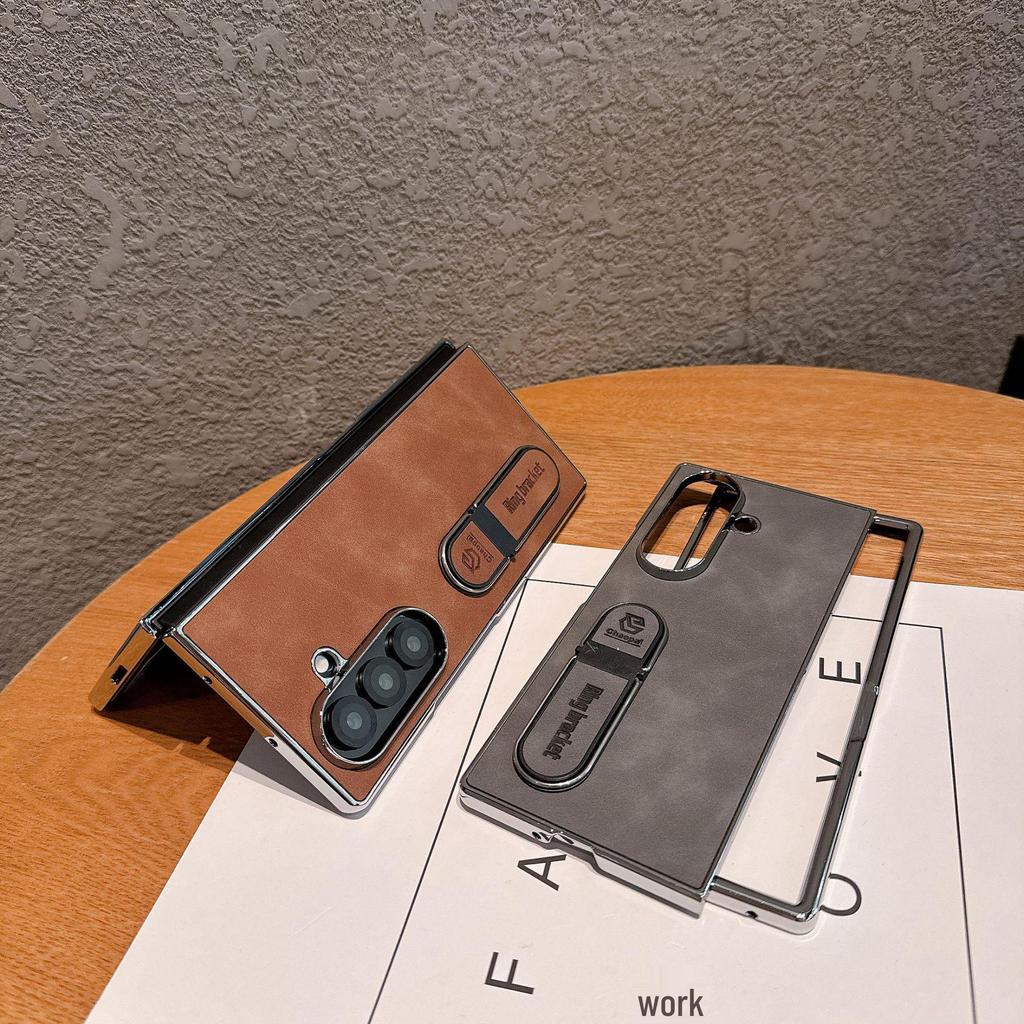 Чехол-держатель с кольцом из кожи для Samsung Z Fold7 с теплоотводом - Совместим с Flip6/7