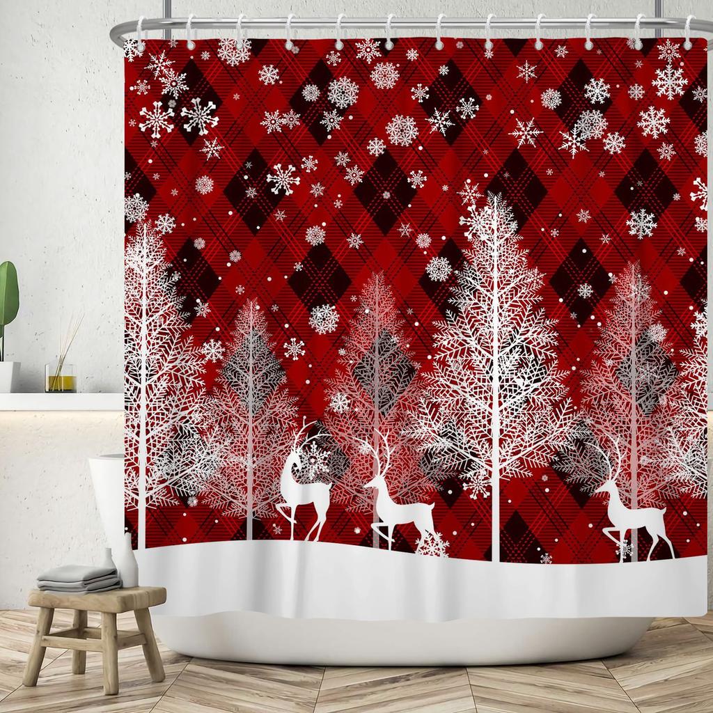 1/3/4pcs Navidad Merry Christmas 3D Printing Shower Curtain Polyester Waterproof Green Festival Accessories For Bathroom Decor
