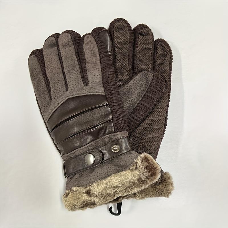 

Мужские теплые перчатки для велоспорта с бархатной подкладкой, зимние, утолщенная искусственная кожа и мех для мотоциклетных и горных видов спорта Free Size коричневый