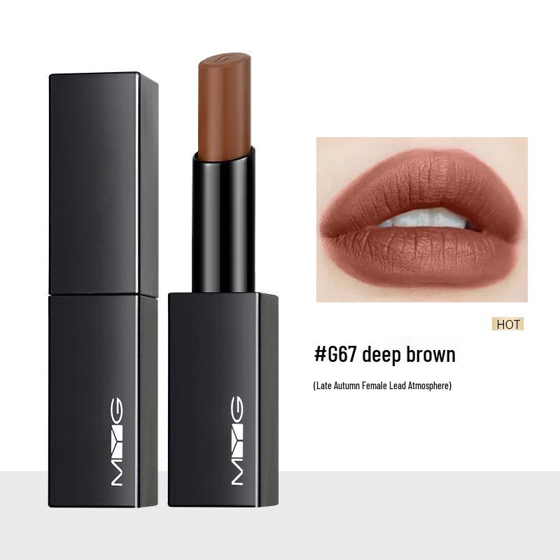 MYG Charm Magnetic Black Tube Lipstick: Moisturizing, Non-fading Earthy Tone In Dirty Orange Chocolate.