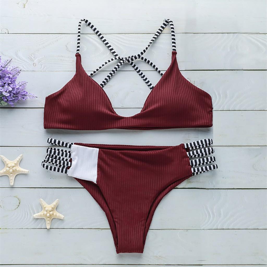 Buy Women's Sold Color Bikini Print Two Piece Swimsuit Pushups Swimwear Beachwear at affordable