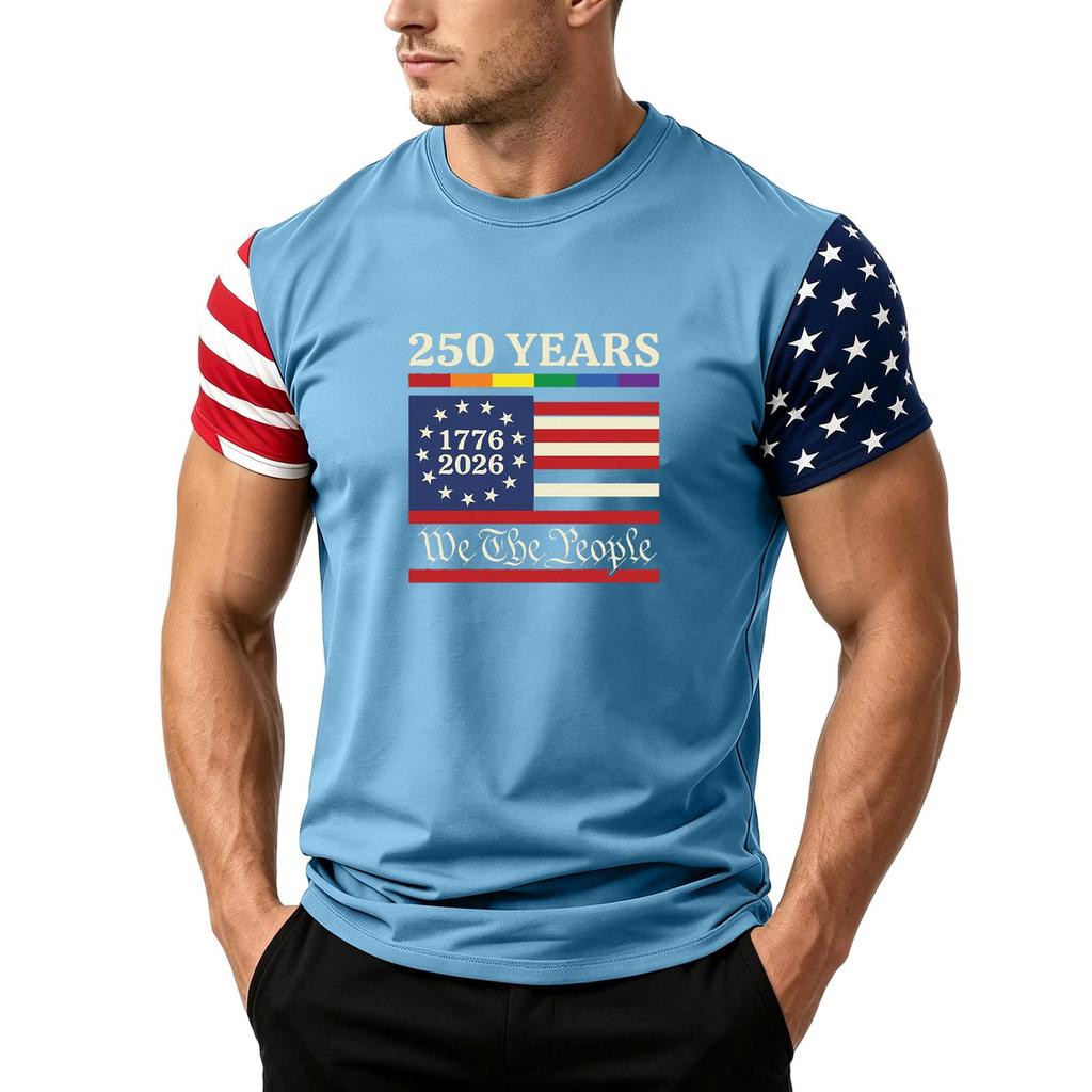 Men's Independence Day Flag Print Short Sleeve T-Shirt, Loose Casual Daily Summer Tops