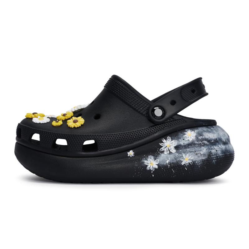 Crocs Classic clog REGO hot dog foggy daisy hole shoes unisex style black, white and yellow