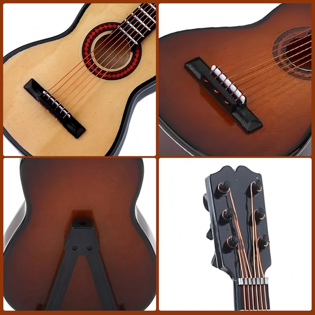 2pcs Miniature Guitar Model with Stand 15cm Mini 6 Strings Classic Guitar Gift for Musical Instrument Lovers