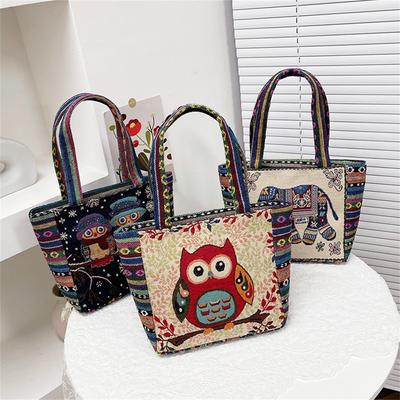 Retro Embroidery Knitted Bag with Elephant Printed Ethnic Cloth Bag Fashionable Tote Bags Simple Shoulder Bag