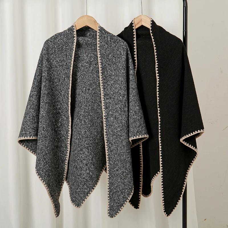 Einfarbiger Pashmina-Schal Dreieckstuch für Damen Herbst Winter Warm halten Cape Wraps Dicke Kaschmir-Stolen Schals Schal