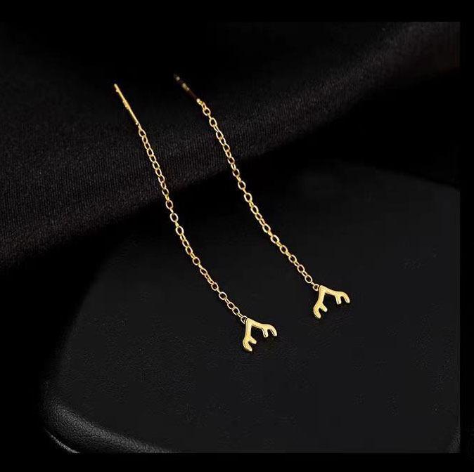 Women's S925 Sterling Silver Reindeer Antler Stud Earrings - Light Luxury, Simple Niche Style for Christmas