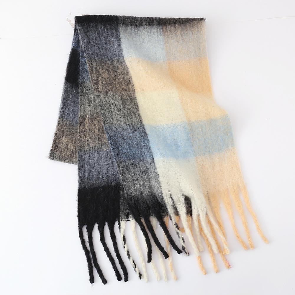 Women's High-Grade Colorful Plaid Mohair Scarf - Thick, Warm, and Versatile for Winter