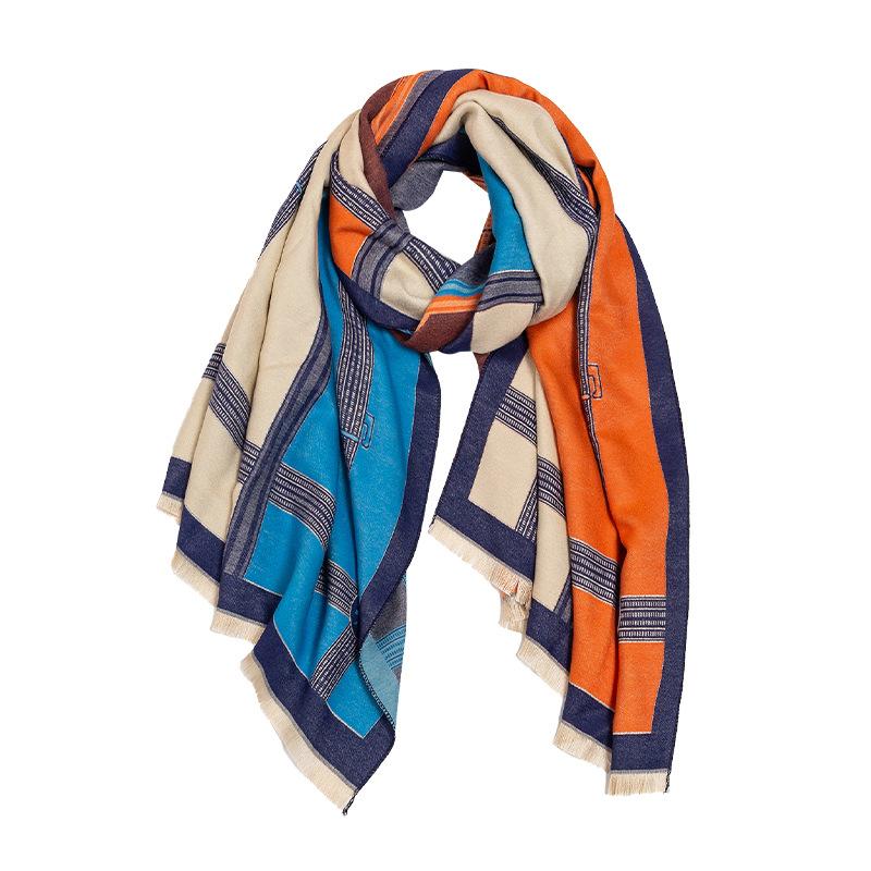 Korean Style Fashion Chain Imitation Cashmere Scarf for Women Autumn and Winter New Contrast Color All Match Scarf Tassel Cold Proof Warm Shawl