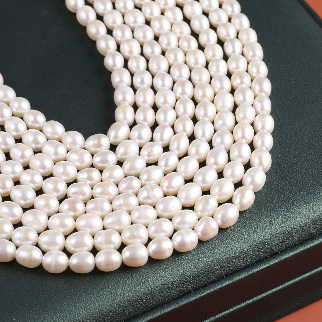 1String, White Natural Freshwater Pearl, Handmade Rice Pearl Beads, 7-8mm, for DIY Necklaces Bracelets Supplies, Women Crafts 36cm