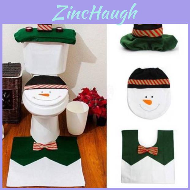 Set Festivo da 3 Pezzi Decorazione Bagno di Natale con Coprisedile WC di Babbo Natale