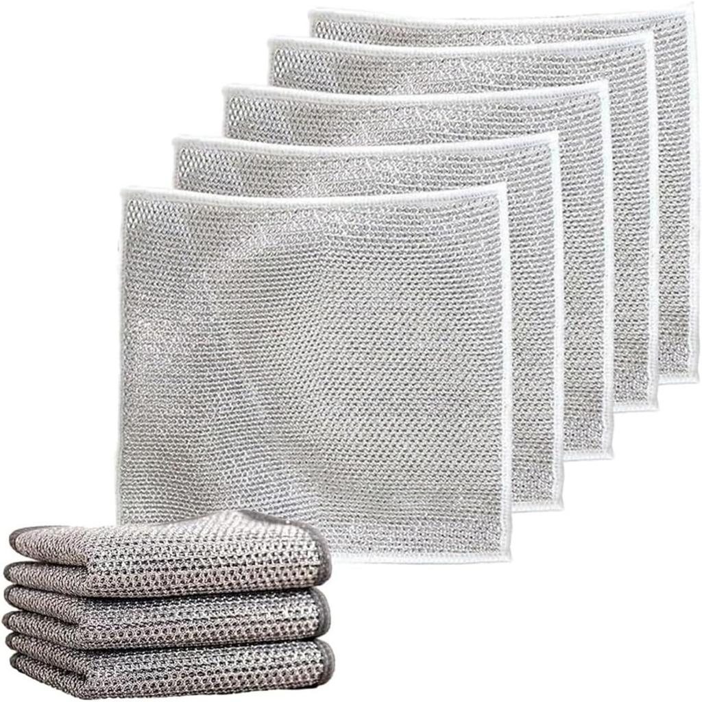 20pcs Non-Scratch Scrubbing Wire Dishwashing Rags, Microfiber Dish Cloths, Steel Wire Dish Towel, Resuable Dishwashing Rags for Wet and Dry