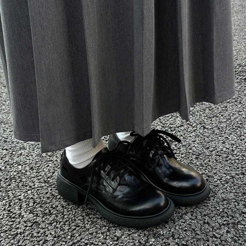 Cowhide version~ Genuine leather commuting small leather shoes for women's spring and autumn new versatile thick-heeled single shoes with thick soles