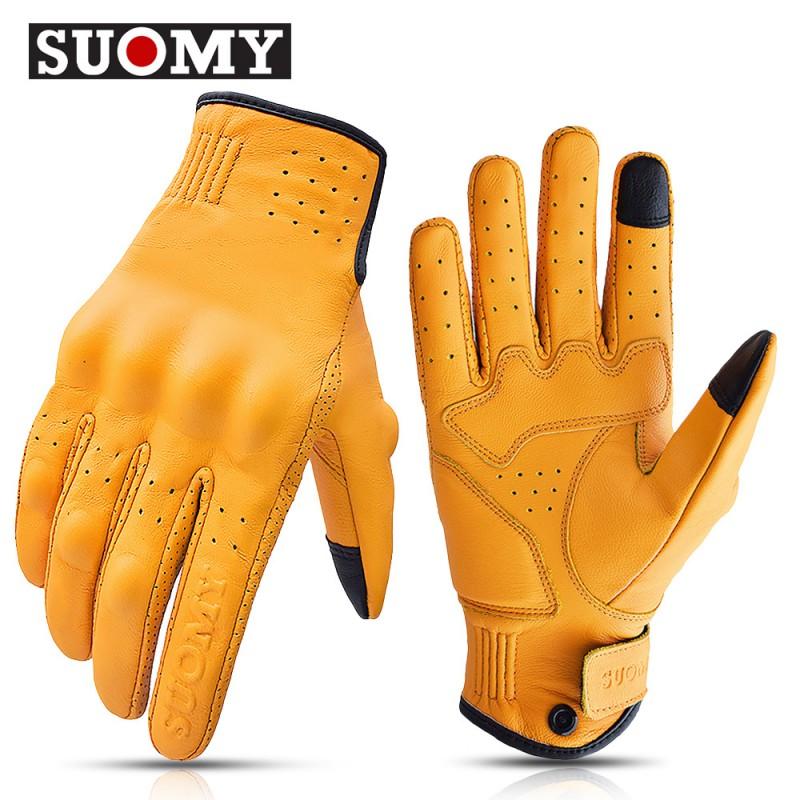 Real Leather Motorcycle Riding Gloves Men Women Breathable Short Style Touchscreen Compatible
