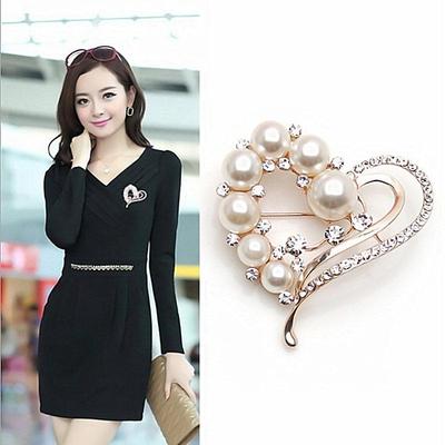 Κορεάτικη καρφίτσα με μαργαριτάρι και διαμάντι σε σχήμα καρδιάς - Ροδακινί καρδιά κορσάζ καρφίτσα γιακά και αγκράφα για κασκόλ