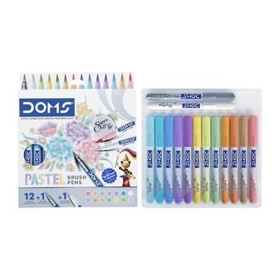 Doms Pastel Brush Pens 14 Shades Water Based Calligraphy & Art Brush Pen Set with Blender for Drawing Doodling for Students Set