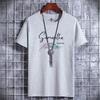 Men's 100% pure cotton summer loose and comfortable casual shopping fashion print large round neck short sleeved T-shirt top