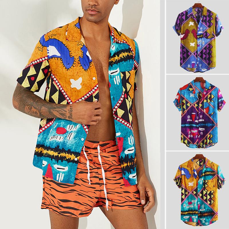 Mens Short Sleeve Polka Dot T Shirt Causal Loose Aloha Blouse Beach Tops Tees US