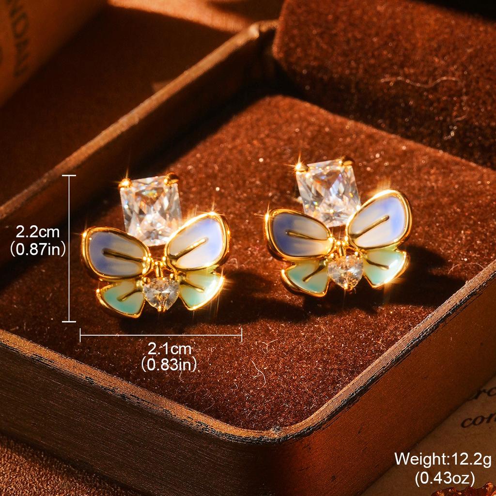 Butterfly Pearl Earrings Niche Design Premium French Retro Earrings Court Style Flower Enamel Oil Stud Earrings Women