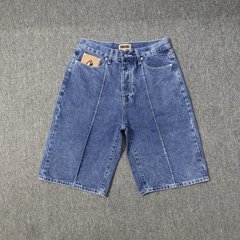 Corteiz Roztrhané Džínové Šortky S Výšivkou Hvězd Vintage Streetwear Rovný Střih Střední Pas Ležérní 5/8 Délka Džíny Pánské