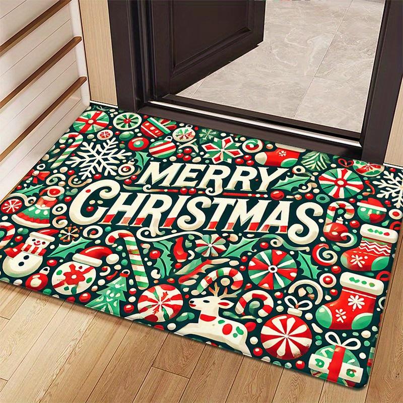 

Flannel Thickness 0.47inch - 1pc Merry Christmas Cartoon Christmas Gift Doormat, Tree, Snowflake, Candy Print Absorbent Non-Slip 40cm x 60cm