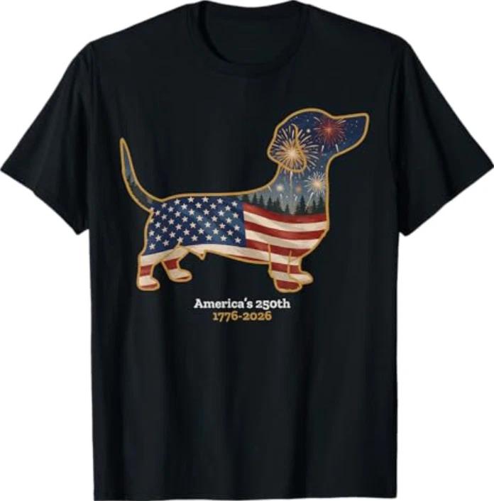 Dachshund America s 250th Patriotic Dog Fireworks T-Shirt S