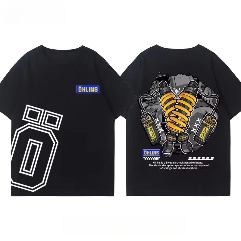 OHLINS Motocyklový tlumič Modifikované tričko Oblečení Ležérní Trendy Značka Pánské Dámské Autoklub Kulatý výstřih Krátký rukáv Top