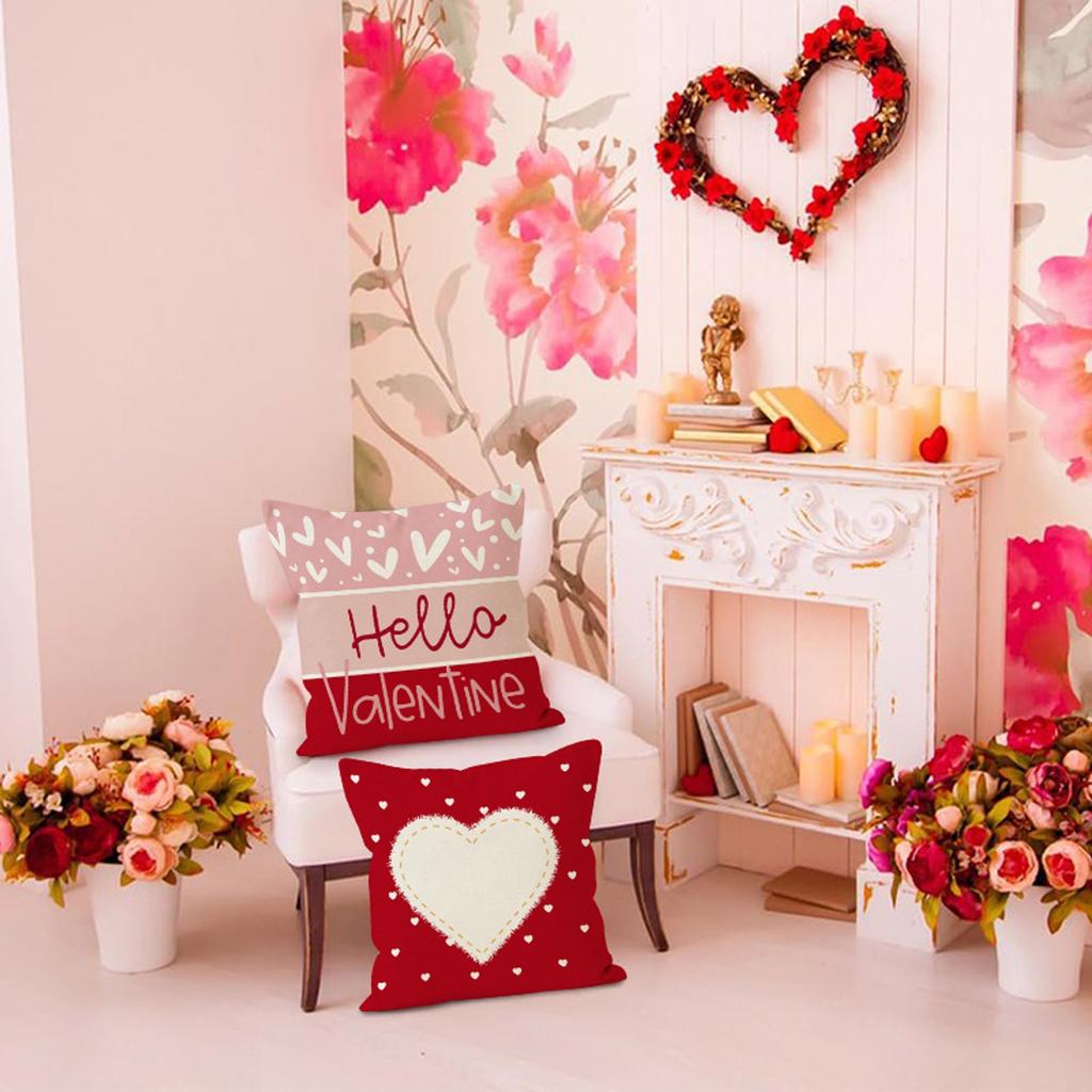 Valentine's Day Couple Love Sofa Pillow Cover Home Decoration Pillow Cover Linen Printed Cushion Cover