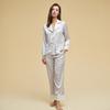 Herbst Neu Pyjama Set Einfarbig Satin Locker Locker Hauskleidung Sexy Revers Langarm Strickjacke Hose Pyjama Set
