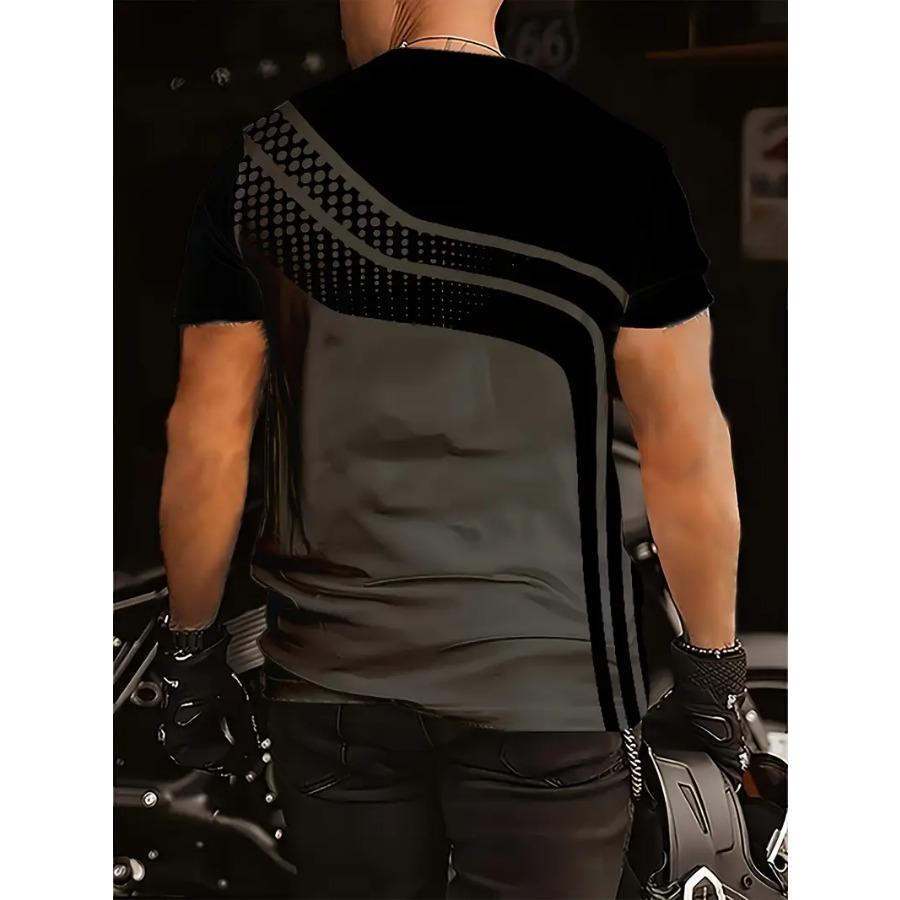 Men Casual Graphic T-Shirt - Black & White Abstract Design, Short Sleeve, Round Neck  Stretchy Summer, Streetwear Style, Everyday Comfort Tee