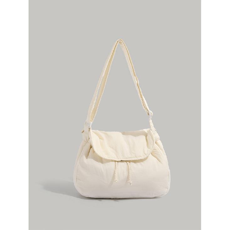 

Winter Student Versatile Drawstring Canvas Artistic Single Shoulder Crossbody Bag 2024 New Soft Large Capacity Cloud Bag білий