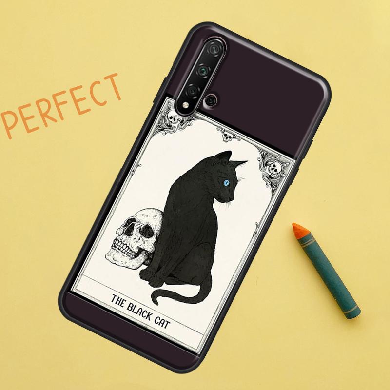 Black Cat Skull Goth Witch Case For Huawei P30 Pro P20 P40 Lite Nova 8i 7i 3i 11i 5T 9 10 SE Y60 Y61 Y70 Y90 P Smart Z