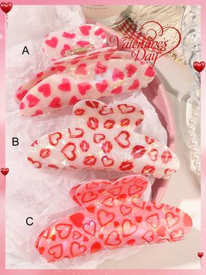 Valentinstag Halbrund Dicke Haarspangen, Damen Haarspangen mit Rotem Herzmuster, Rutschfeste Haarspangen Valentinstagsgeschenk