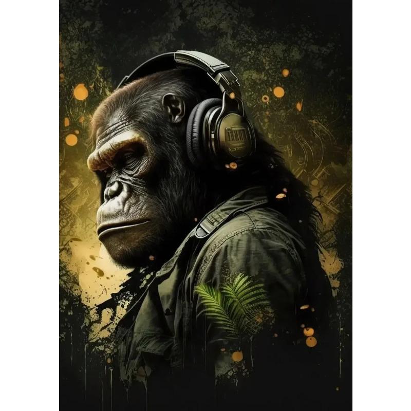 Levendige Muziek Graffiti Dier Canvas Muurschildering Kat Gorilla Aap Poster voor Moderne Kamer Decor Uniek Cadeau