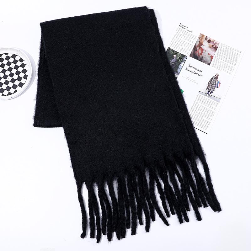 Men's and Women's Thick Woolen Scarf: Solid Color Knitted, Warm, Tassel-Edged, Imitation Cashmere for Winter