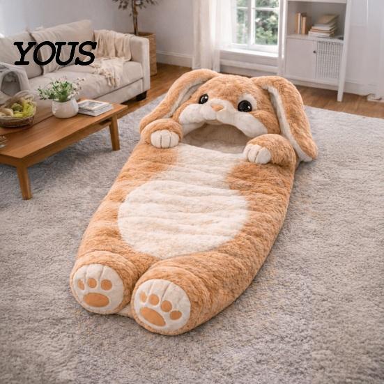 Indoor Outdoor Schlafsack Plüsch Kaninchen Umschlagtasche, Schlappohr Hase Schlummer für Kinder, Gemütliche Winter Tier Nickerchen Matte Sack Zuhause Reise Kindheit