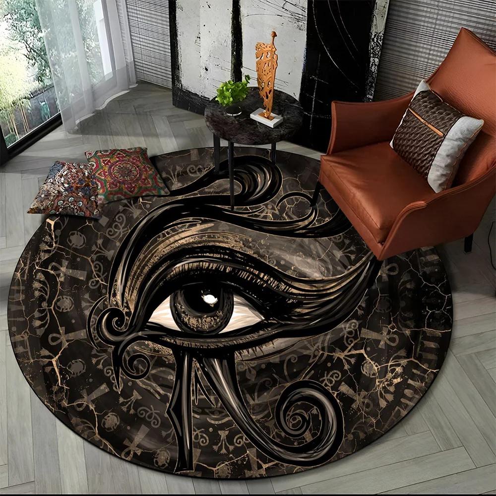Egyptian Hieroglyphic Symbols Round Carpet Soft Area Rug for Living Room Office Laundry Bedroom Doormat Decor,Non-slip Floor Mat