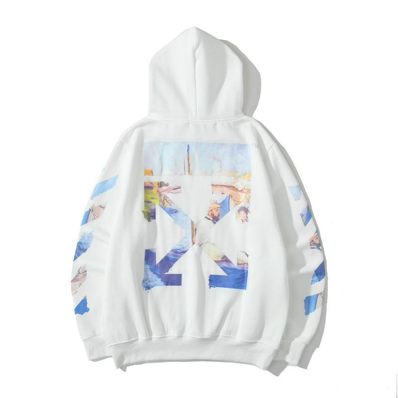 Yüksek Kaliteli Trend OFF WHITE Basic Ok 3D Baskılı Kapüşonlu Sweatshirt