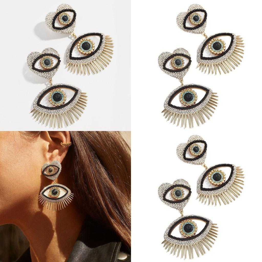 Elegant Rhinestone Studded Devil's Eye Earrings Trendy Creative Alloy Jewelry