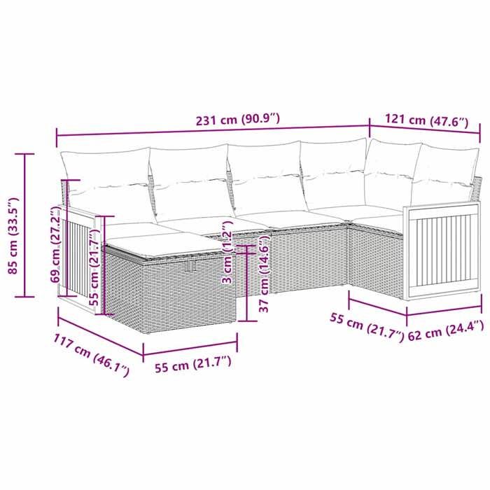 VidaXL Garden Lounge Set 6 Pcs with Grey Cushions Wicker 3326030