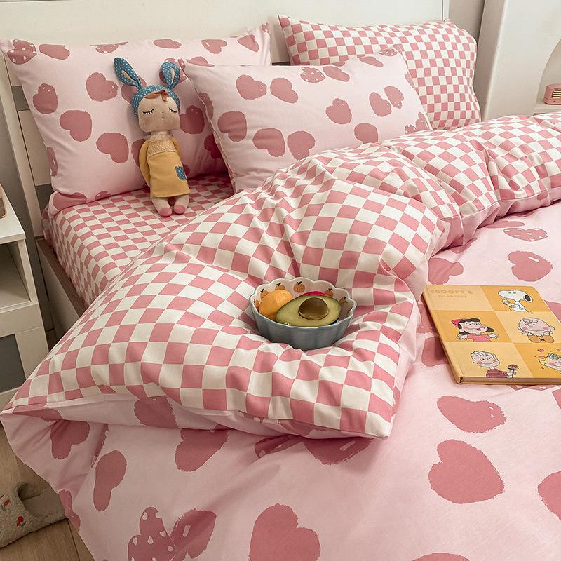 Pure Cotton Printed Four-piece Set, Pure Cotton Bed Sheet, Quilt Cover, Small Fresh Three-piece Set, Bed Home Thickened Quilt Cover