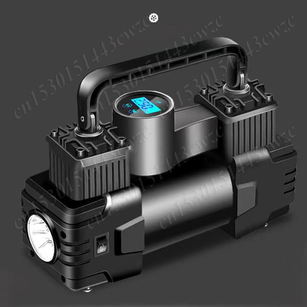12V 150PSI Mini Air Compressor with Pressure Gauge Heavy Duty Deluxe Portable Metal Air Compressor Dual Cylinder with LED Light