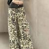 Hotsweet Leopard Printed Patchwork Trousers Female Clothing Fashionable Ripped Spring Autumn American High Waist Wide Leg Jeans