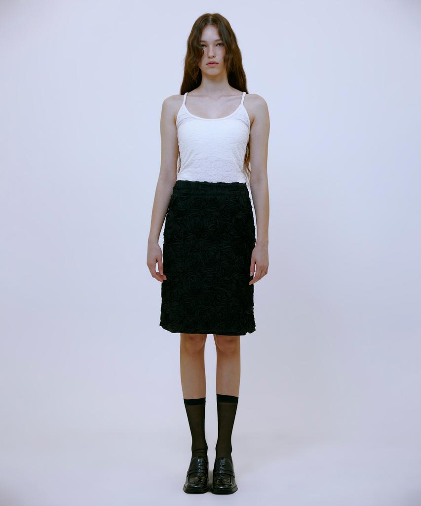 Thirteen Months Chiffon Flower Midi Skirt (Black)