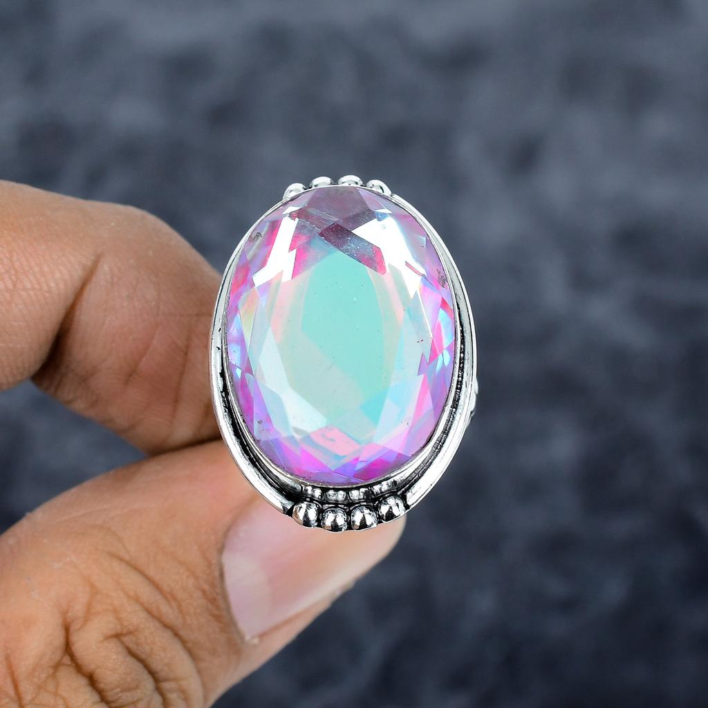 Mystic Pink Topaz Gemstone Handmade 925 Sterling Silver Jewelry Ring Size 9 M-2782