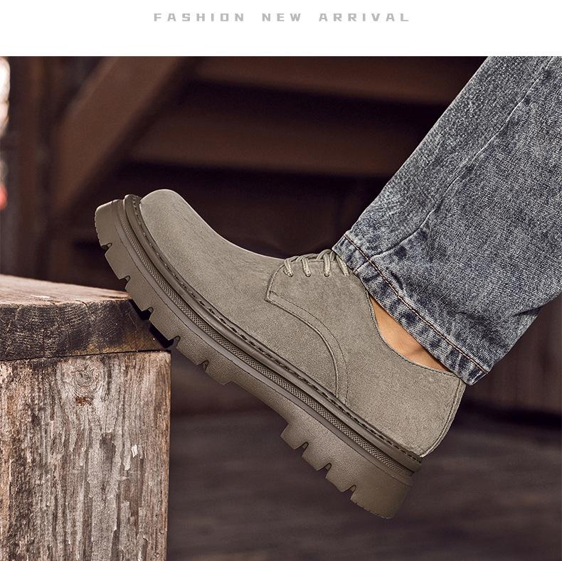 Sapatos Masculinos de Cadarço em Couro Respirável: Botas Casuais, Modernas, Que Aumentam a Altura, Resistentes ao Desgaste, com Solado Macio