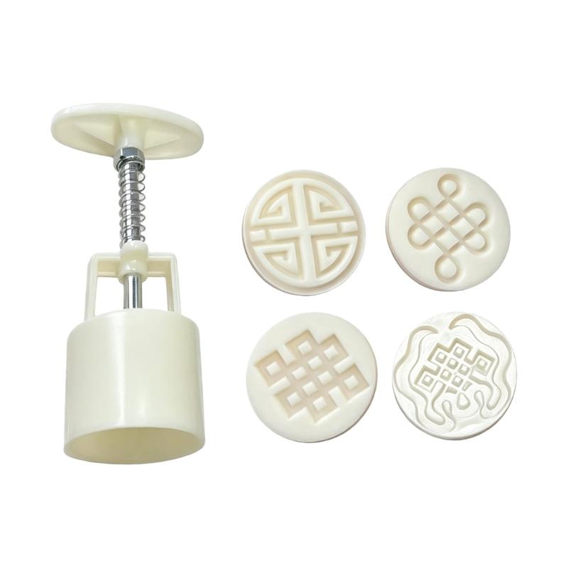 Chinese Knot Pattern Mooncakes Molds Set With 4 Interchangeable ABS Plastic Press Easy to Clean Baking Pastry Tool